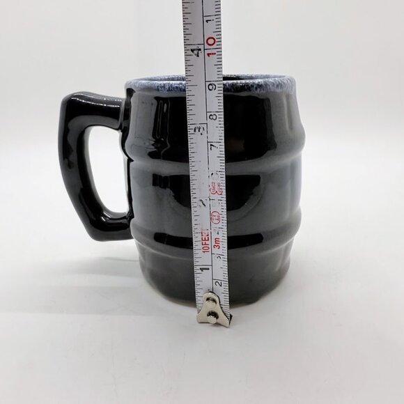 Vintage Van Briggle Pottery Cobalt Blue Drip Black Glaze Barrel Mug Coffee Cup - Picture 13 of 14